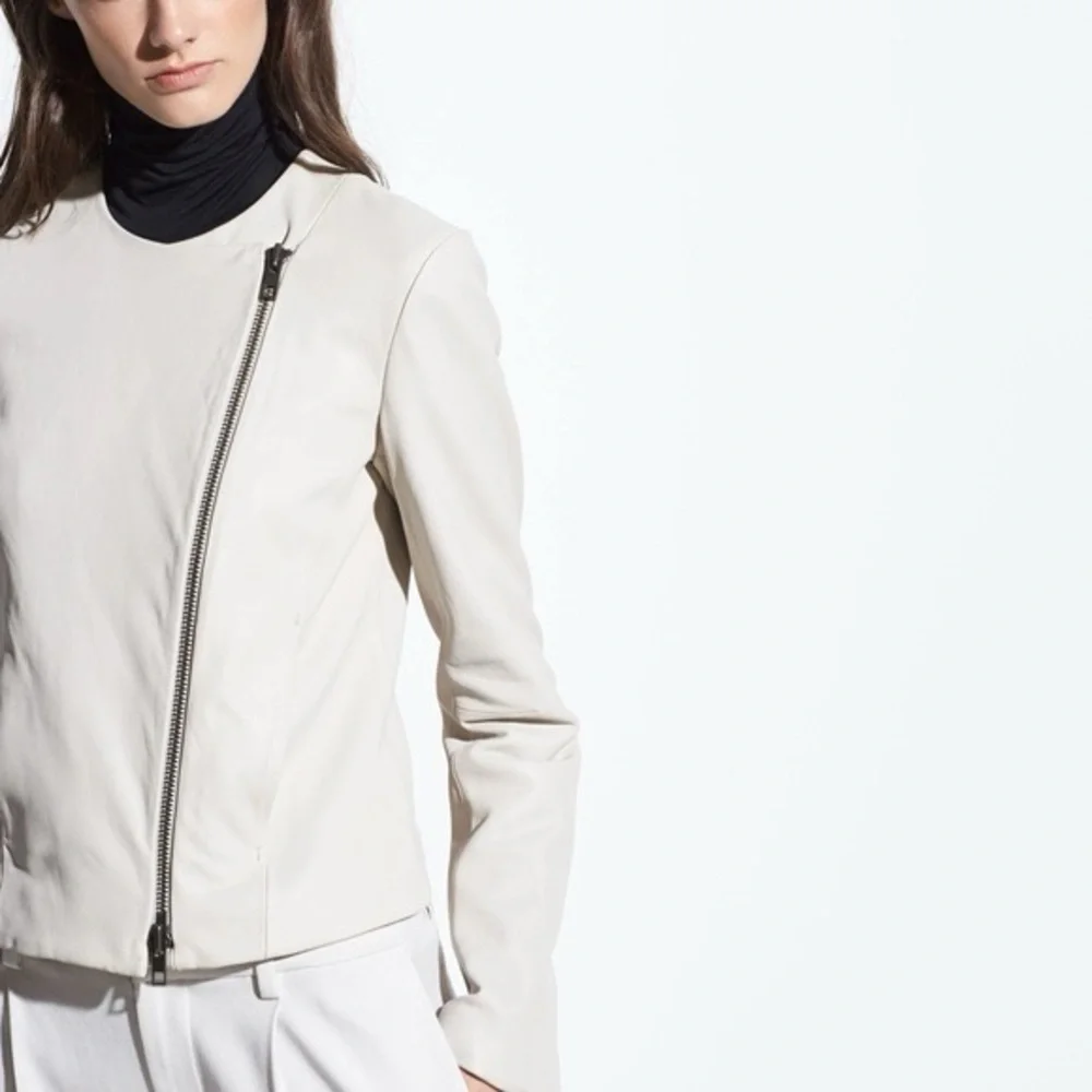 Vince Cross Front Leather Jacket in Greystone | M - Picture 2 of 8